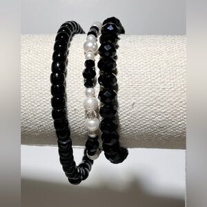 Elegant Black and White Beaded Bracelet Set